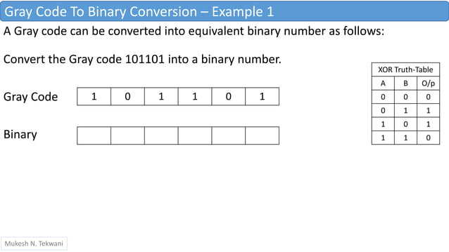 Gray code to binary conversion