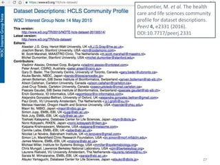 W3C HCLS Group
27
Dumontier, M. et al. The health
care and life sciences community
profile for dataset descriptions.
PeerJ 4, e2331 (2016).
DOI:10.7717/peerj.2331
 