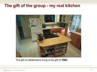 © 2016-2018 ZOdwellings All rights reserved.
The gift of the group - my real kitchen
18
The gift of collaborative living is the gift of TIME.
 