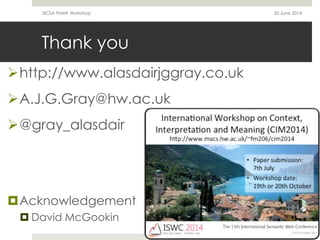 Thank you
http://www.alasdairjggray.co.uk
A.J.G.Gray@hw.ac.uk
@gray_alasdair
Acknowledgement
 David McGookin
20 June ...