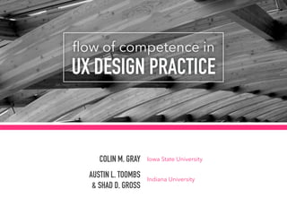 ﬂow of competence in  
UX DESIGN PRACTICE
COLIN M. GRAY
AUSTIN L. TOOMBS
& SHAD D. GROSS
Iowa State University
Indiana University
 