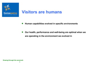 Visitors are humans Human capabilities evolved in specific environments Our health, performance and well-being are optimal when we are operating in the environment we evolved in 