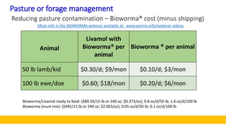 Reducing pasture contamination – Bioworma® cost (minus shipping)
Animal
Livamol with
Bioworma® per
animal
Bioworma ® per a...