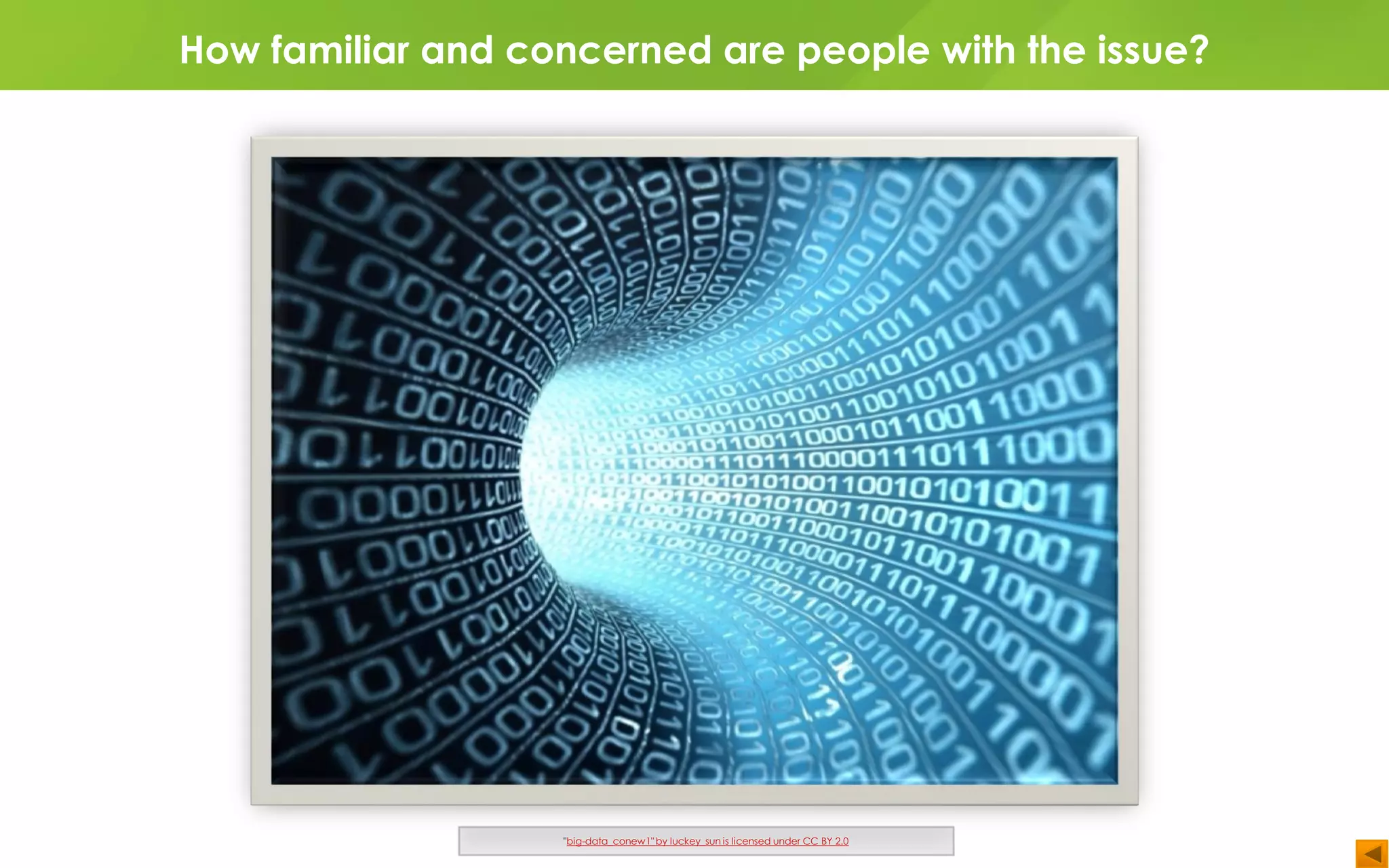 How familiar and concerned are people with the issue?
"big-data_conew1" by luckey_sun is licensed under CC BY 2.0
 