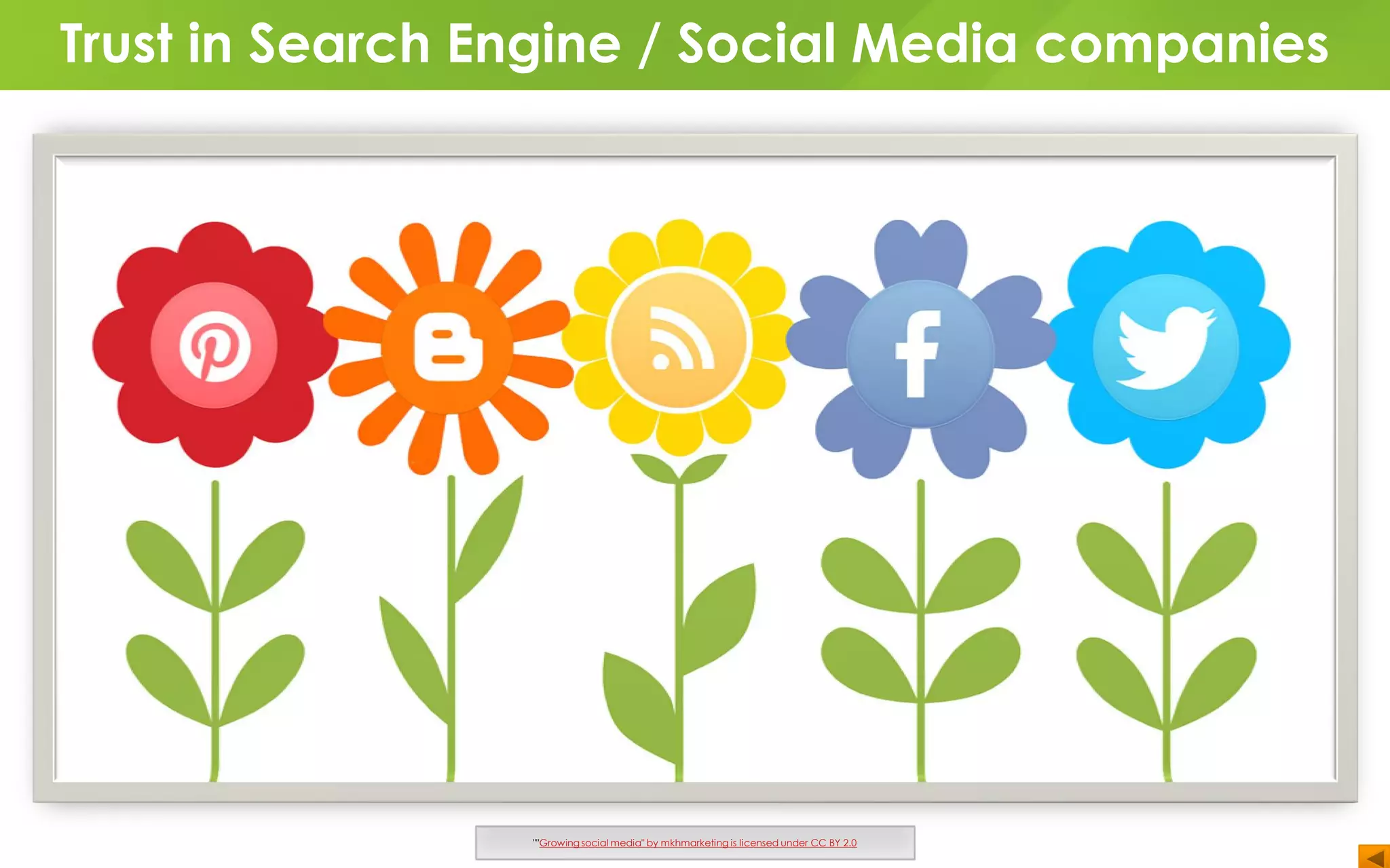 Trust in Search Engine / Social Media companies
""Growing social media" by mkhmarketing is licensed under CC BY 2.0
 