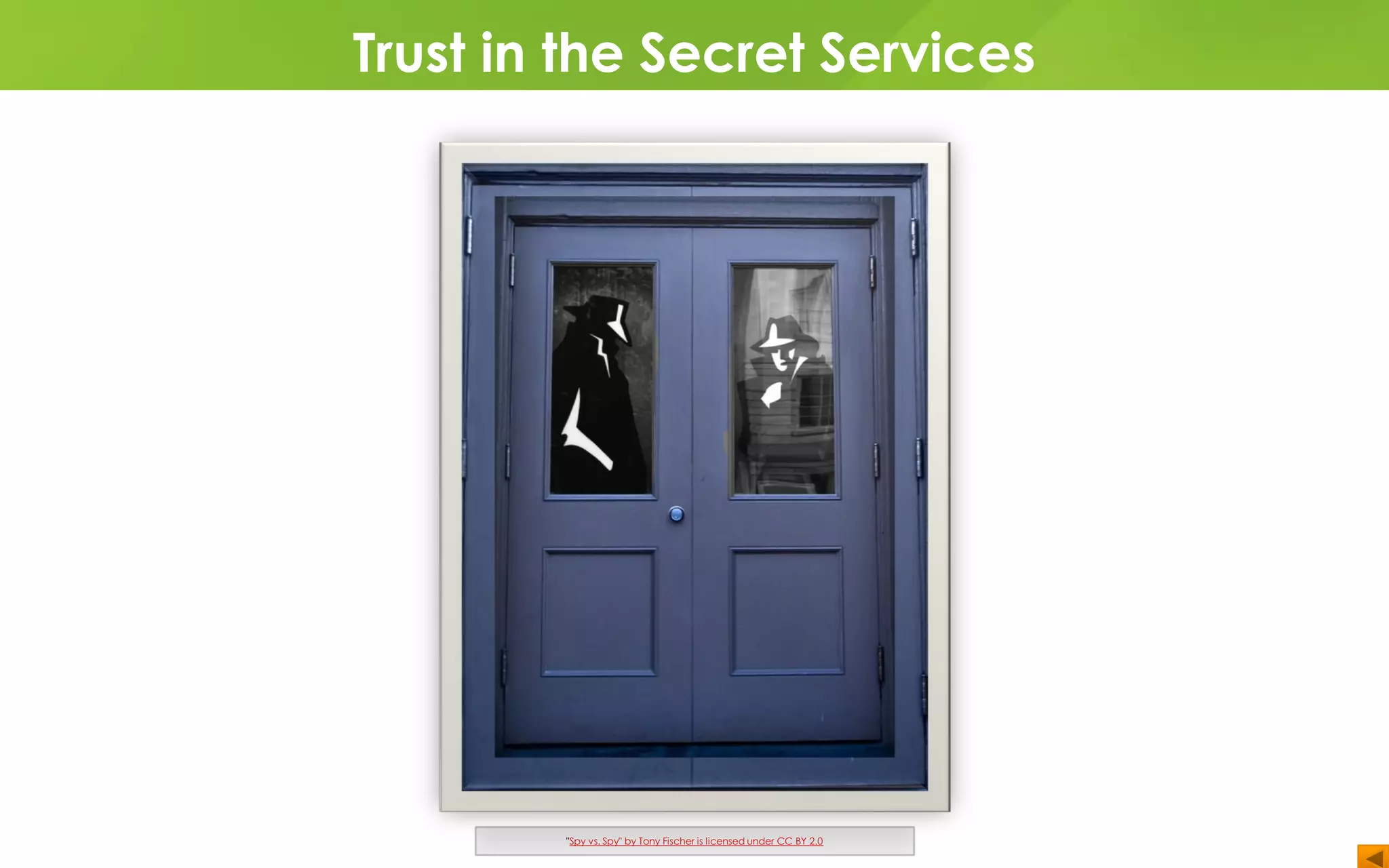 Trust in the Secret Services
"Spy vs. Spy" by Tony Fischer is licensed under CC BY 2.0
 