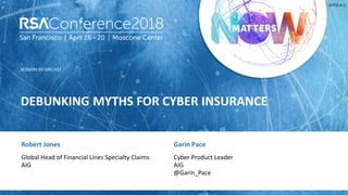 SESSION ID:
#RSAC
Robert Jones
DEBUNKING MYTHS FOR CYBER INSURANCE
GRC-F02
Global Head of Financial Lines Specialty Claims
AIG
Garin Pace
Cyber Product Leader
AIG
@Garin_Pace
 