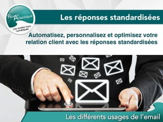 Les réponses standardisées
Automatisez, personnalisez et optimisez votre
relation client avec les réponses standardisées
 