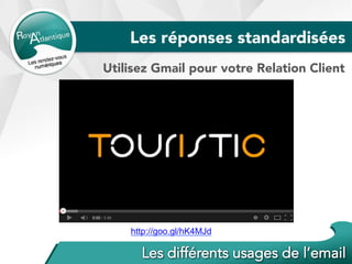 http://goo.gl/hK4MJd
Utilisez Gmail pour votre Relation Client
Les réponses standardisées
 