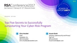 SESSION ID:SESSION ID:
#RSAC
Chris Houlder
Top Five Secrets to Successfully
Jumpstarting Your Cyber-Risk Program
GRC-W03
C...