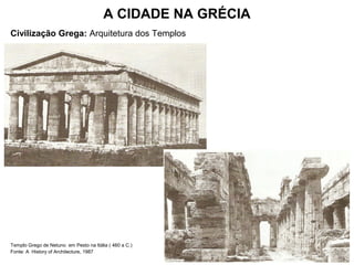 A CIDADE NA GRÉCIA
Civilização Grega: Arquitetura dos Templos
Templo Grego de Netuno em Pesto na Itália ( 460 a C.)
Fonte: A History of Architecture, 1987
 