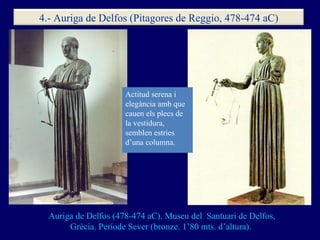 Auriga de Delfos  ( 478-4 74  aC ).  Museu del   Santuari de Delfos ,  Grècia . Període Sever (bronze. 1’80 mts. d’altura)...