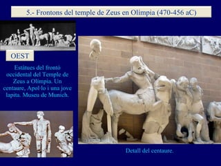 Estàtues del frontó occidental del Temple de Zeus a Olímpia. Un centaure, Apol·lo i una jove lapita. Museu de Munich. Deta...