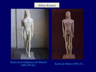 Kurós de la Gliptoteca de Munich (560-550 aC). Kurós de Melos (550 a C). Altres Kouroi 