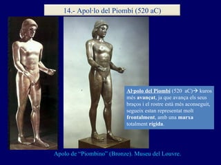 Apolo de “Piombino” (Bronze). Museu del Louvre. Al·polo del Piombí   (520  aC)   kuros més  avançat , ja que avança els s...