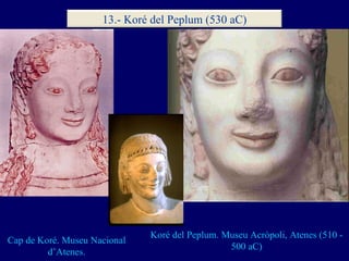 Cap de Koré. Museu Nacional d’Atenes. Koré del Peplum. Museu Acròpoli, Atenes (510 - 500 aC) 13.- Koré del Peplum (530 aC) 