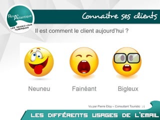 Connaître ses clients
Il est comment le client aujourd’hui ?
Vu par Pierre Eloy – Consultant Touristic ;-)
 