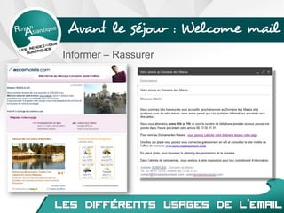 Avant le séjour : Welcome mail
Informer – Rassurer
 