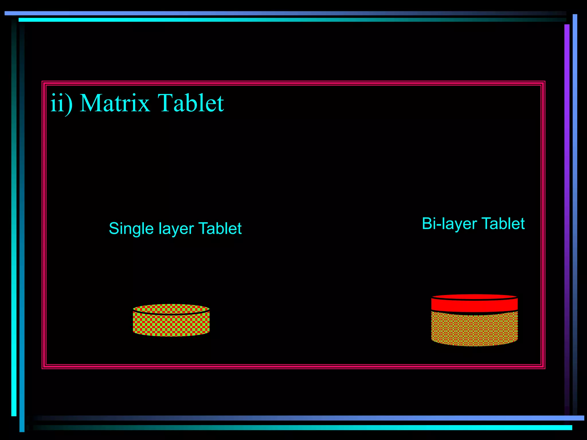 ii) Matrix Tablet
Single layer Tablet Bi-layer Tablet
 