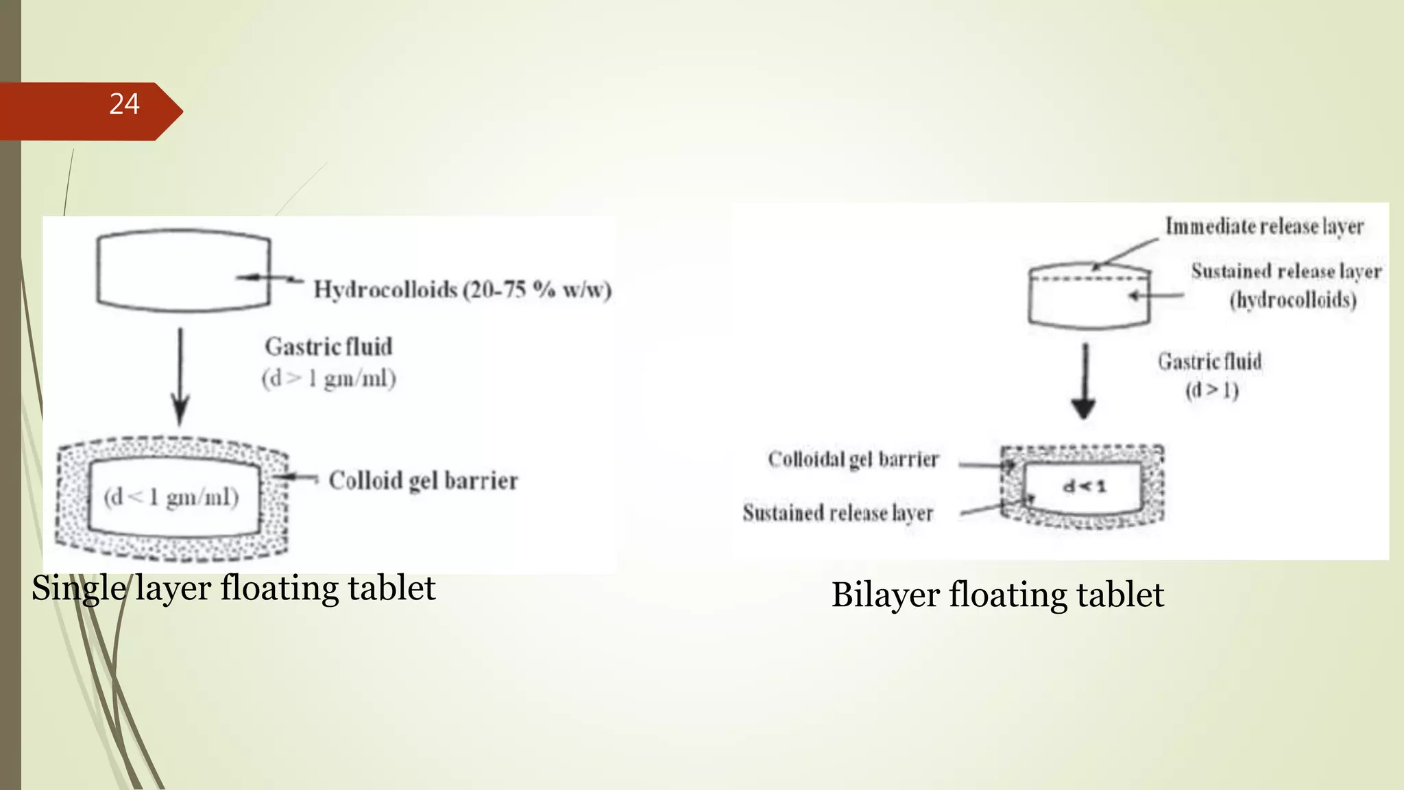 Single layer floating tablet Bilayer floating tablet
24
 