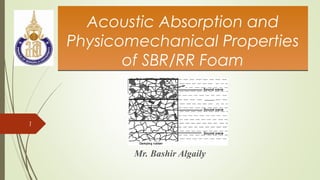 Acoustic Absorption and
Physicomechanical Properties
of SBR/RR Foam
Acoustic Absorption and
Physicomechanical Properties
of SBR/RR Foam
Mr. Bashir Algaily
1
 