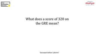 ‘Saraswati before Lakshmi’
What does a score of 320 on
the GRE mean?
 