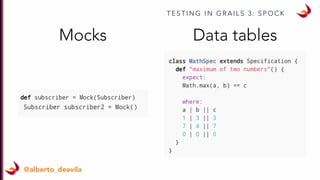 T E S T I N G I N G R A I L S 3 : S P O C K
@alberto_deavila
Mocks Data tables
 