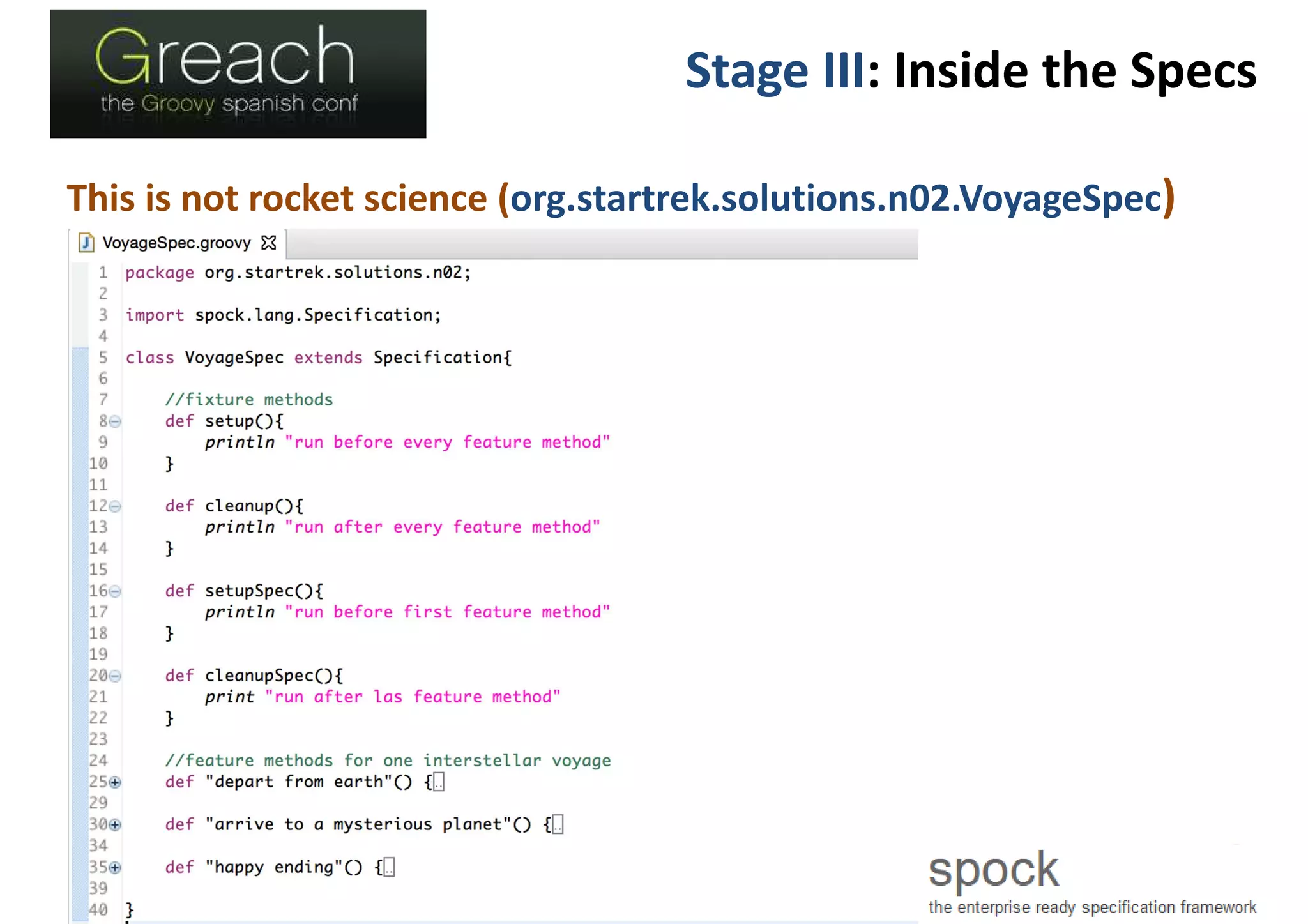Stage III: Inside the Specs
This is not rocket science (org.startrek.solutions.n02.VoyageSpec)
 