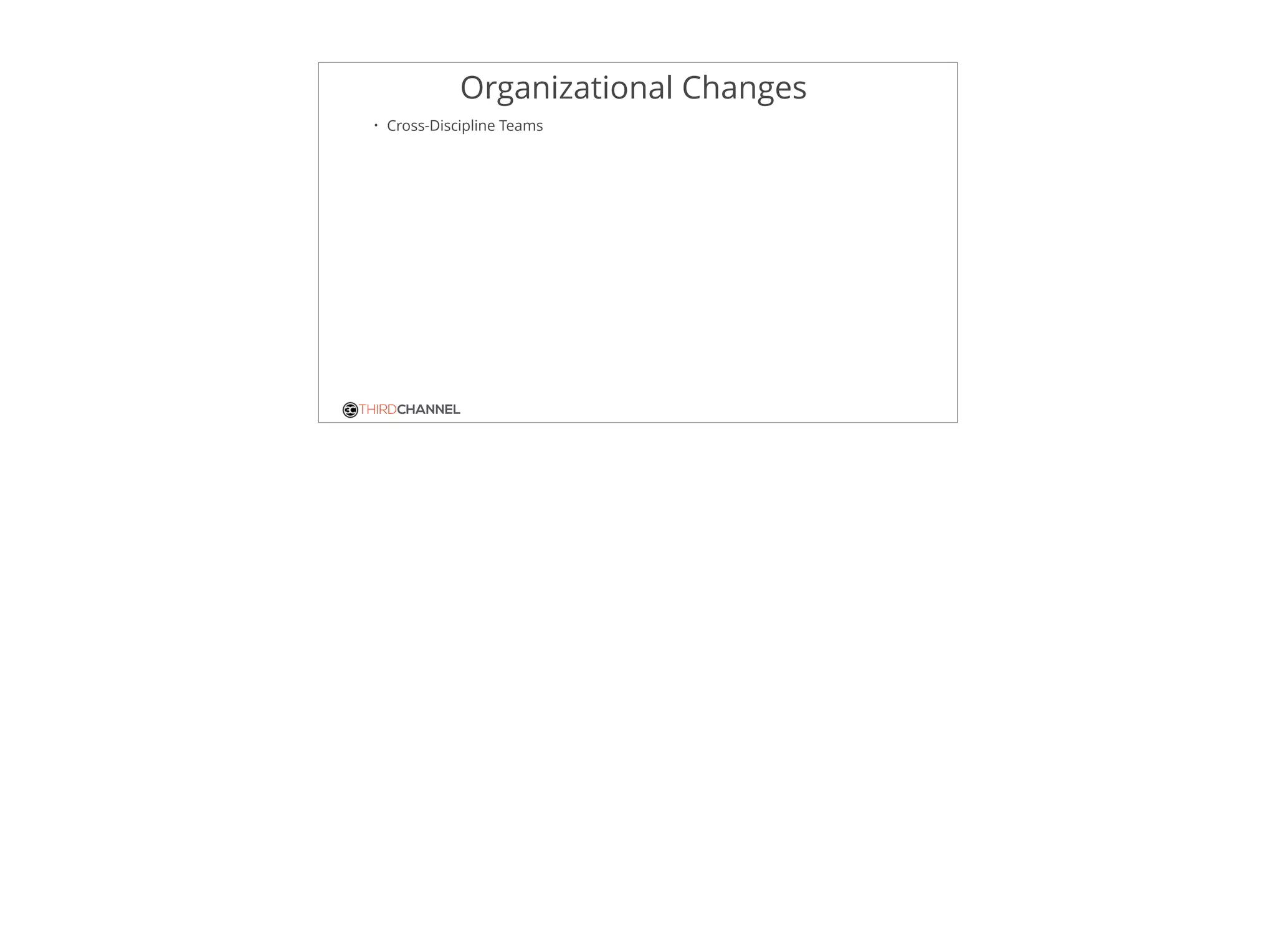 THIRDCHANNEL
Organizational Changes
• Cross-Discipline Teams
 