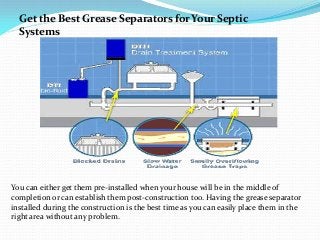 Get the Best Grease Separators for Your Septic
Systems
You can either get them pre-installed when your house will be in the middle of
completion or can establish them post-construction too. Having the grease separator
installed during the construction is the best time as you can easily place them in the
right area without any problem.
 