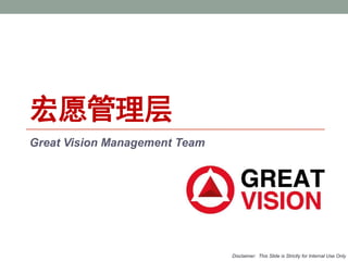 宏愿管理层
Great Vision Management Team
Disclaimer: This Slide is Strictly for Internal Use Only
 