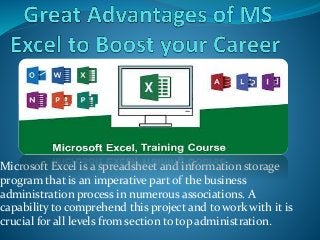 Microsoft Excel is a spreadsheet and information storage
program that is an imperative part of the business
administration process in numerous associations. A
capability to comprehend this project and to work with it is
crucial for all levels from section to top administration.
 