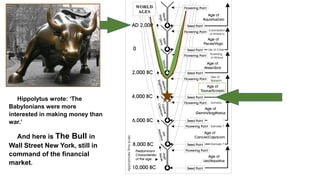 Hippolytus wrote: ‘The
Babylonians were more
interested in making money than
war.’
And here is The Bull in
Wall Street New York, still in
command of the financial
market.
 