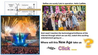 Selfies are surely Leo in operation. Hello Ladies.
Where will this New Age take us
And need I mention the technological brilliance of the
internet through which we can ALL watch this exciting
entertainment going on …
 