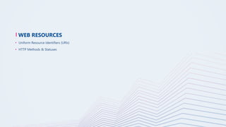 WEB RESOURCES
• Uniform Resource Identifiers (URIs)
• HTTP Methods & Statuses
 