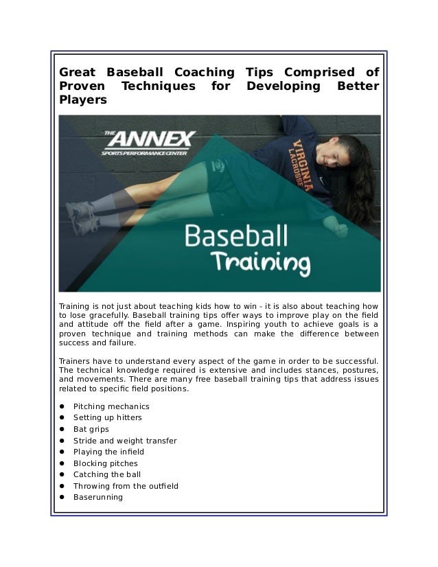 Great Baseball Coaching Tips Comprised of Proven Techniques for