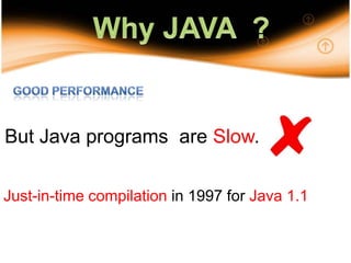 Why JAVA  ?Good Performance But Java programs  are Slow.Just-in-time compilation in 1997 for Java 1.114
