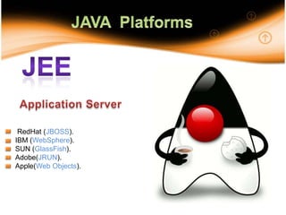 JAVA  PlatformsJEEApplication Server RedHat (JBOSS).IBM (WebSphere).SUN (GlassFish).Adobe(JRUN).Apple(Web Objects).24