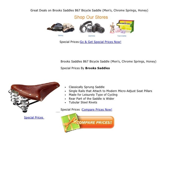 Brooks B67 Men/'s Saddle Honey with black rails//chrome springs