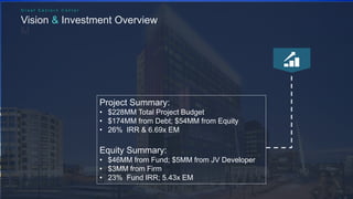 G r e a t E a s t e r n C e n t e r
Vision & Investment Overview
M
Project Summary:
• $228MM Total Project Budget
• $174MM from Debt; $54MM from Equity
• 26% IRR & 6.69x EM
Equity Summary:
• $46MM from Fund; $5MM from JV Developer
• $3MM from Firm
• 23% Fund IRR; 5.43x EM
 