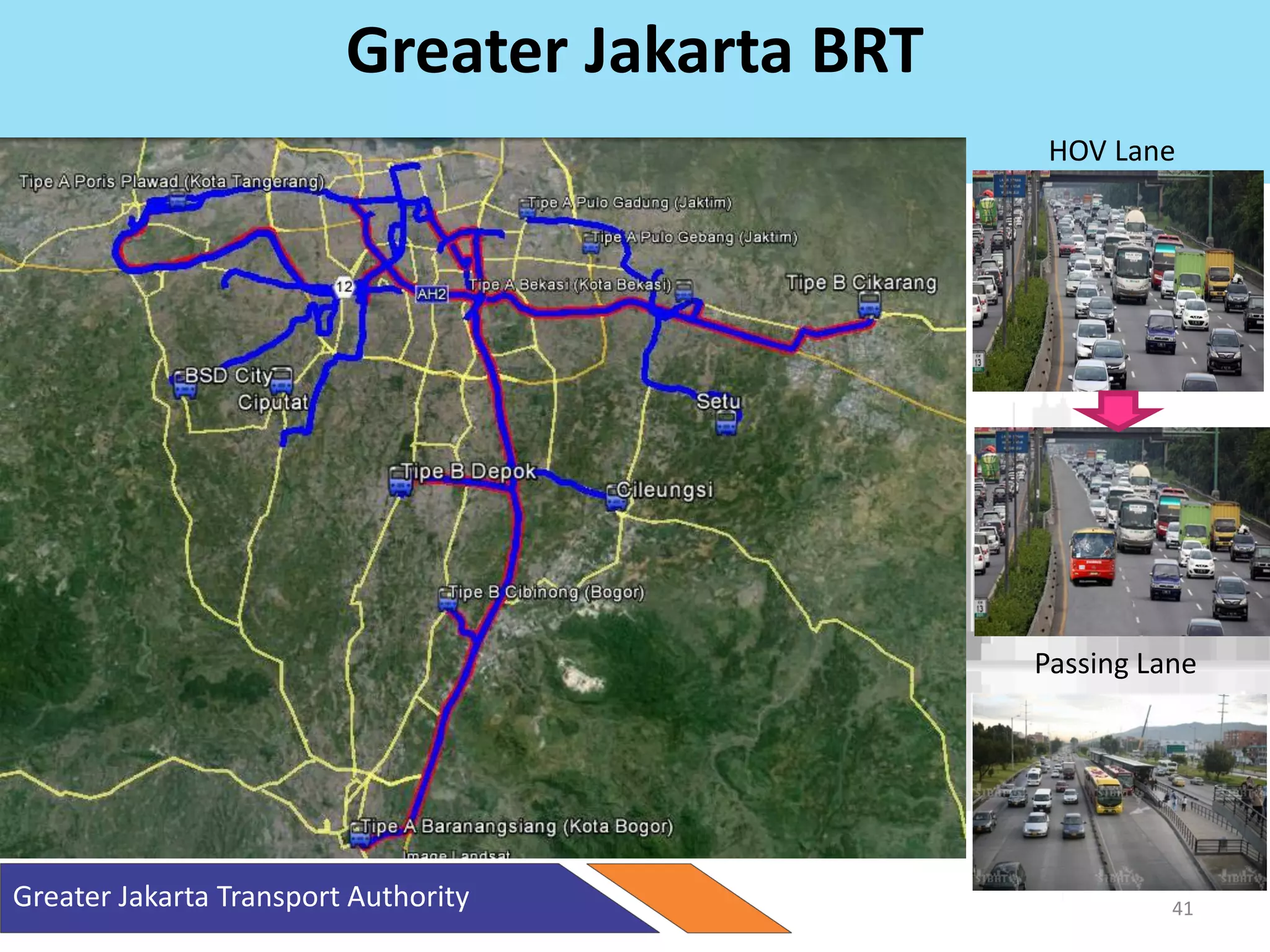 Greater Jakarta Transport Authority 41
Greater Jakarta BRT
HOV Lane
Passing Lane
 