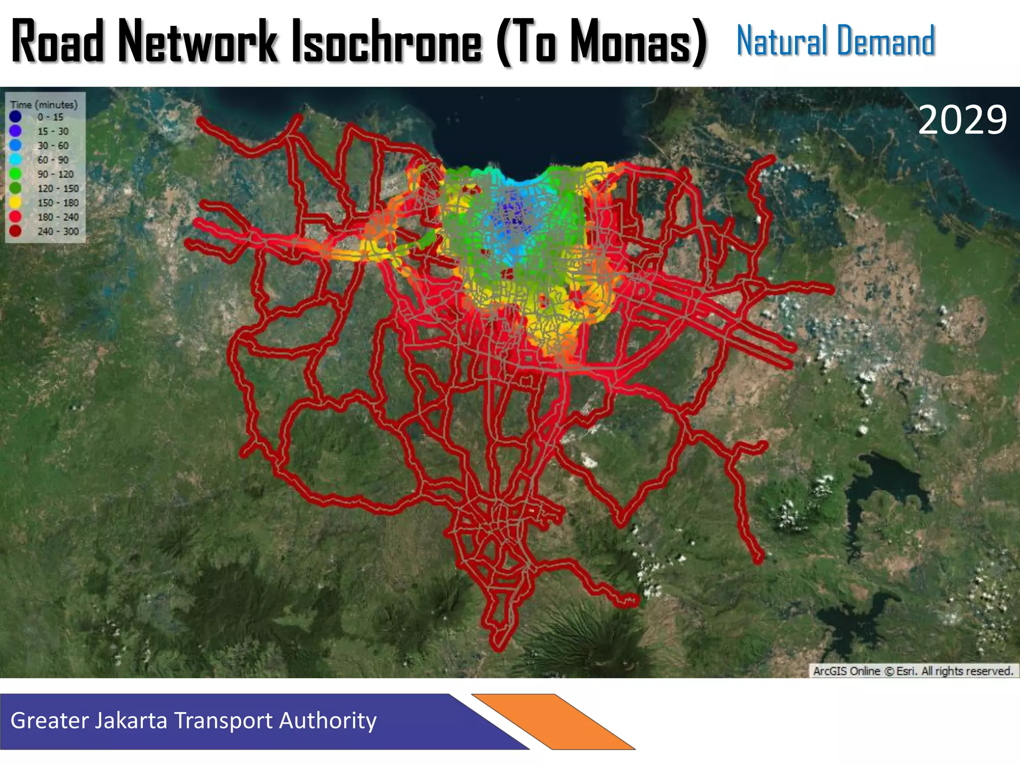 Road Network Isochrone (To Monas) Natural Demand
201920242029
Greater Jakarta Transport Authority
 