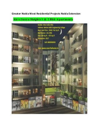 Greater Noida West Residential Projects Noida Extension
Akvs Surya Heights 1 & 2 Bhk Apartments
 