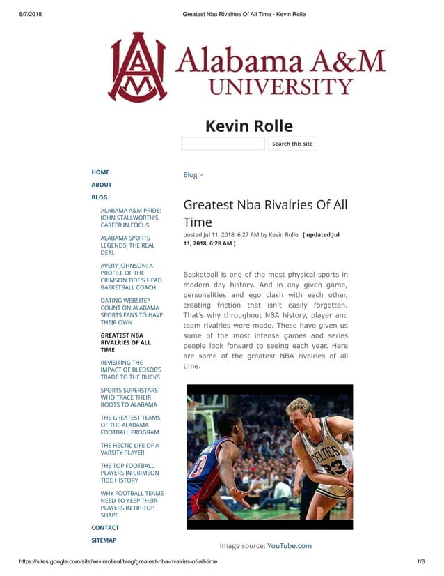 Greatest nba rivalries of all time kevin rolle | PDF