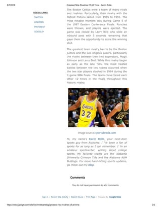 Greatest nba rivalries of all time kevin rolle | PDF