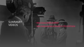 SUMMARY
VIDEOS
• https://youtu.be/5Ei-Dd8klZ0
• https://www.youtube.com/watch?v=EH-nXAFdLAc
 