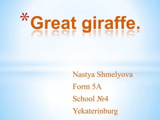 *Great giraffe.

      Nastya Shmelyova
      Form 5A
      School №4
      Yekaterinburg
 