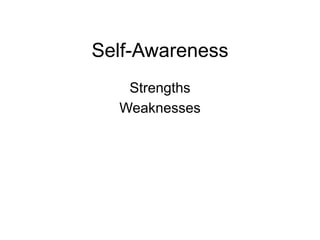 Self-Awareness
Strengths
Weaknesses
 