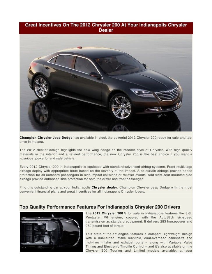 Great Incentives On The 2012 Chrysler 200 At Your