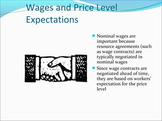 Wages and Price Level
Expectations
 Nominal wages are

important because
resource agreements (such
as wage contracts) are
typically negotiated in
nominal wages
 Since wage contracts are
negotiated ahead of time,
they are based on workers’
expectation for the price
level

 